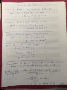 Calculating areal rainfall percentage. (Handwriting via Christina Edwards)