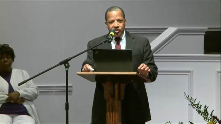 Sonnie Hereford IV told funny stories about his father, but there were also poignant moments. "(Dad) can't march anymore, but we must, and shame on us if we don't," he said. (Photo: Chris Davis/WHNT News 19)