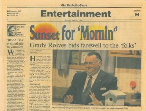 A scan of The Huntsville Times on Grady Reeves bidding farewell to "Mornin' Folks" from May 26, 1991.