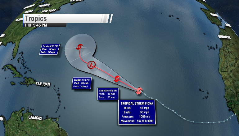 Tropical Storm Fiona's forecast as of 10 PM Thursday