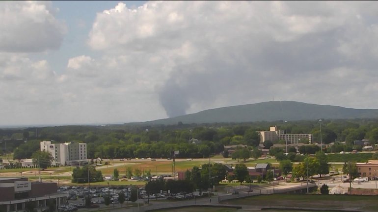 A large plume of smoke rose from Redstone Arsenal on Tuesday morning due to testing. (Photo: WHNT News 19 Roof Camera)