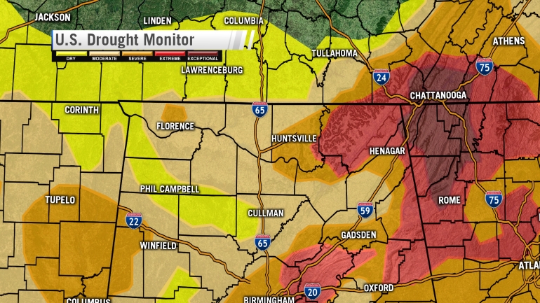 Current drought monitor, posted Thursday morning, October 6, 2016 (Image: WHNT News 19)