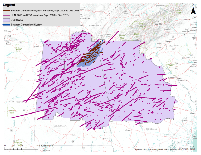 Southeastern tornadoes 2006-2015 (highlighted Sand Mountain)/UAH