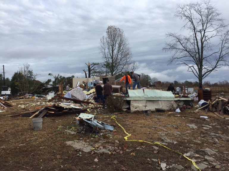 A tornado hit this home on Underwood Mountain Road in Colbert County, Alabama. Three people were inside, and were injured. (Photo: Carter Watkins/WHNT News 19)