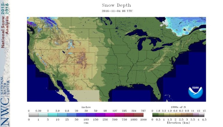 U.S. snow depth as of November 4, 2016. Source: National Operational Hydrologic Remote Sensing Center