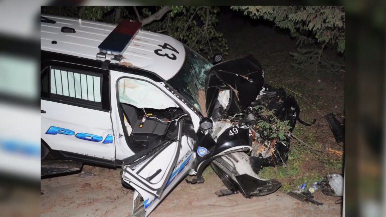 A photo of Officer McDowell's vehicle after his wreck.