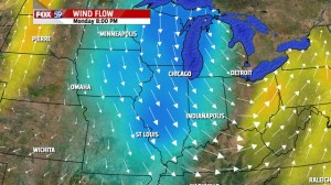 Wind shift 7 to 8 PM Monday night