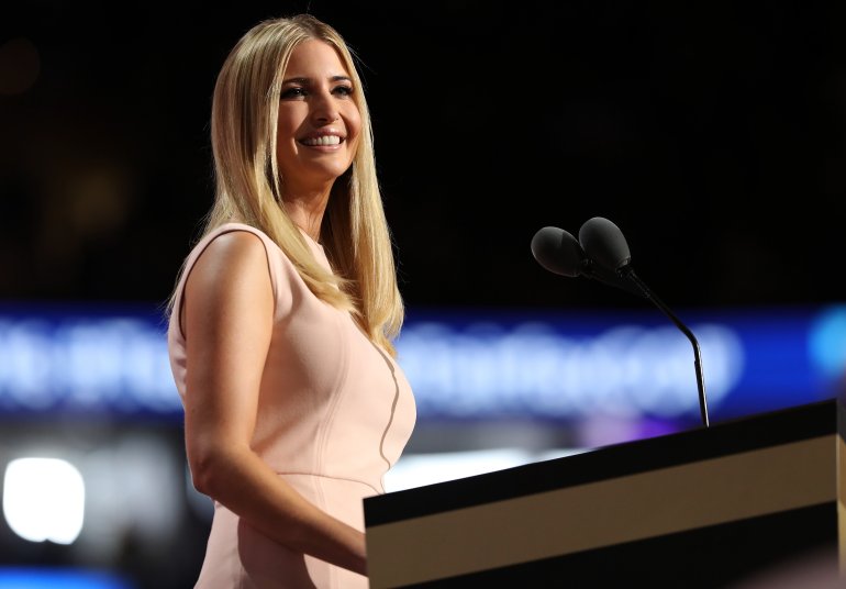 Ivanka Trump delivers a speech during the evening session on the fourth day of the Republican National Convention on July 21, 2016 at the Quicken Loans Arena. (Photo by Joe Raedle/Getty Images)