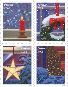 Holiday windows stamps (Photo via USPS)