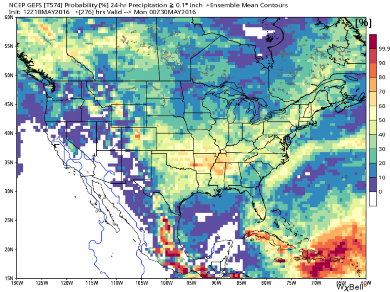 Probability of rain over 0.10" during 24-hour period ending 8pm Sunday, May 29.