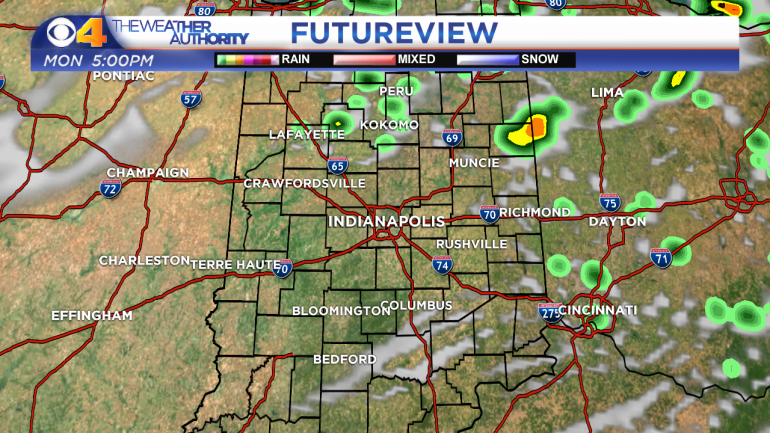 Computer model projection of how radar will look at 5pm Monday.