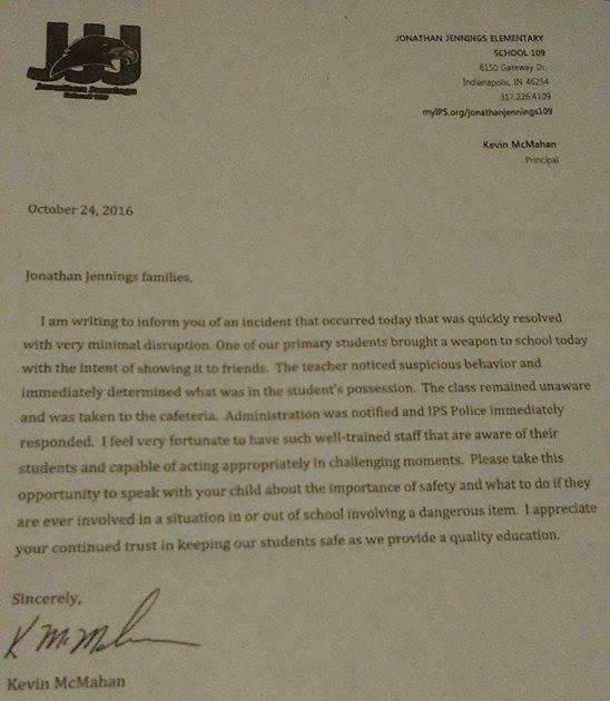 Copy of letter sent to students