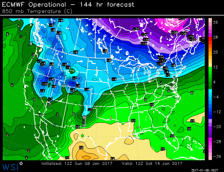 Forecast temperatures approximately 5,000-feet above the ground at 7am Saturday.