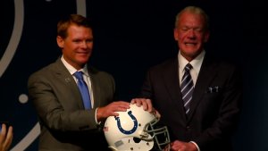 Chris Ballard (left) and Jim Irsay (right).