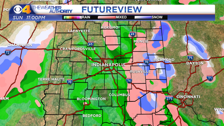 Computer model projection of radar imagery Sunday night.