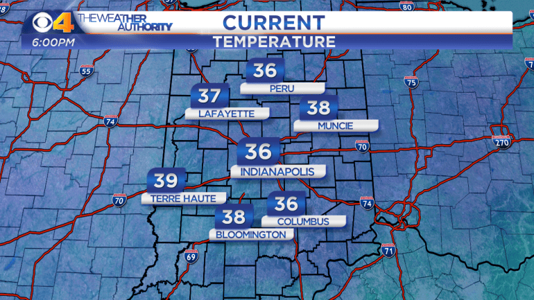 Temperatures at 6 p.m. Sunday.