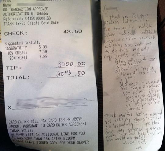 The whopping 6800% tip was left with a detailed note written on the back. (ReesSpechtLife.com)