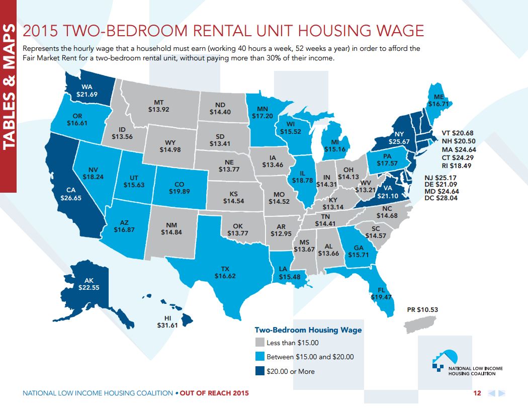 Two-bedroom rental unit housing wage, Source: NLIHC