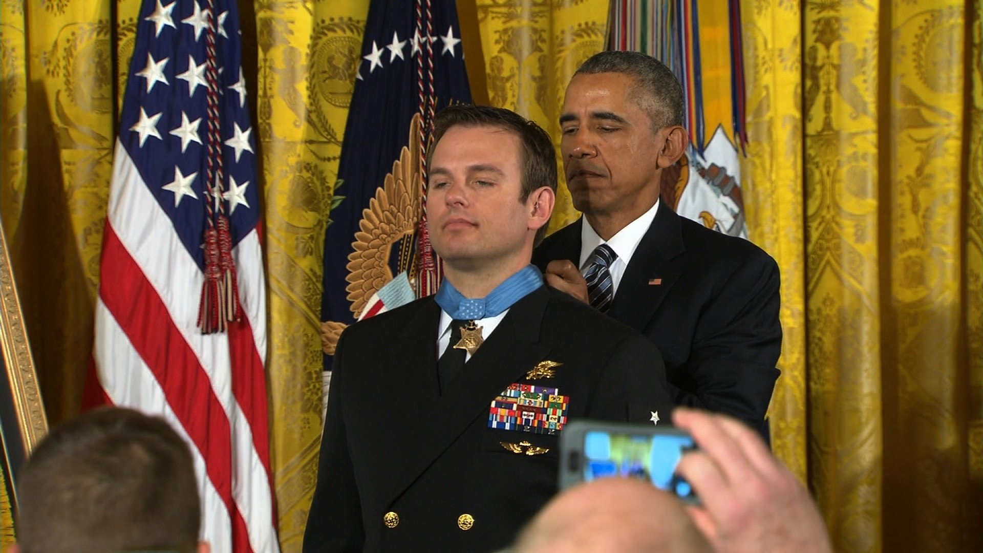 President Obama presents the Medal of Honor to Senior Chief Special Warfare Operator Edward Byers, U.S. Navy East Room