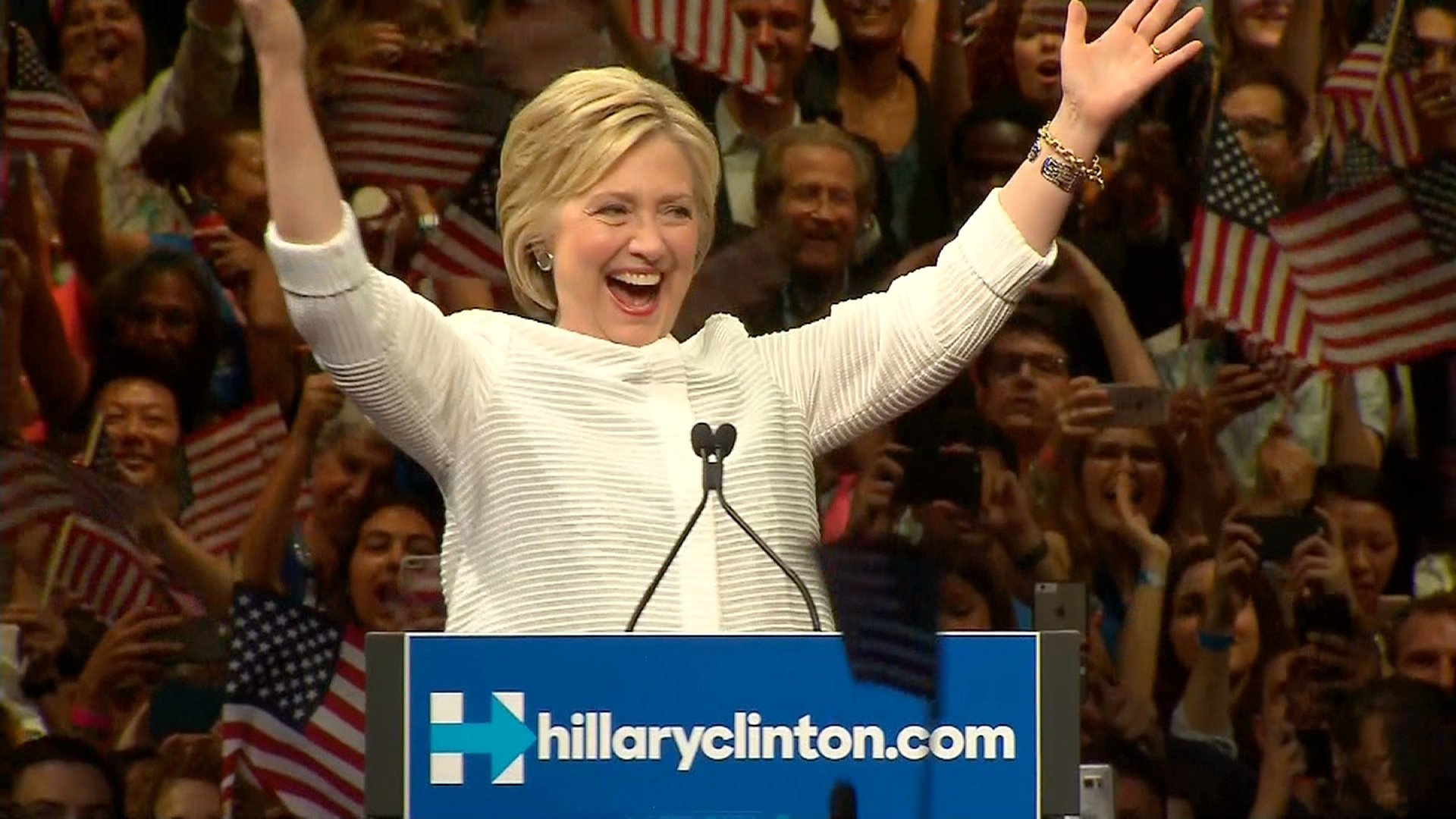 Hillary Clinton embraced her place in history Tuesday as the first woman to become the presidential nominee of a major political party. Credit: POOL