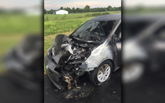 Car struck by lightning, photo via Catoosa firefighter Jeremiah Kirk
