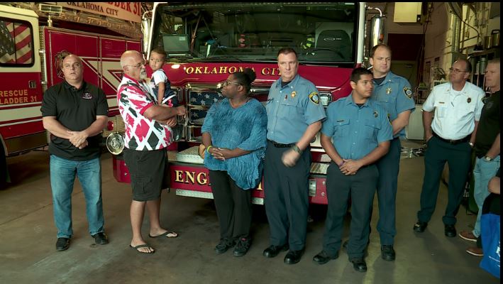 Firefighters donate money to help family affected by fire