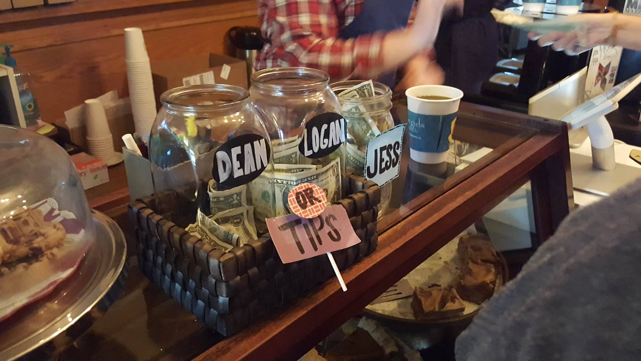 Patrons could put tips inside jars, voting for their favorite of Rory's boyfriends