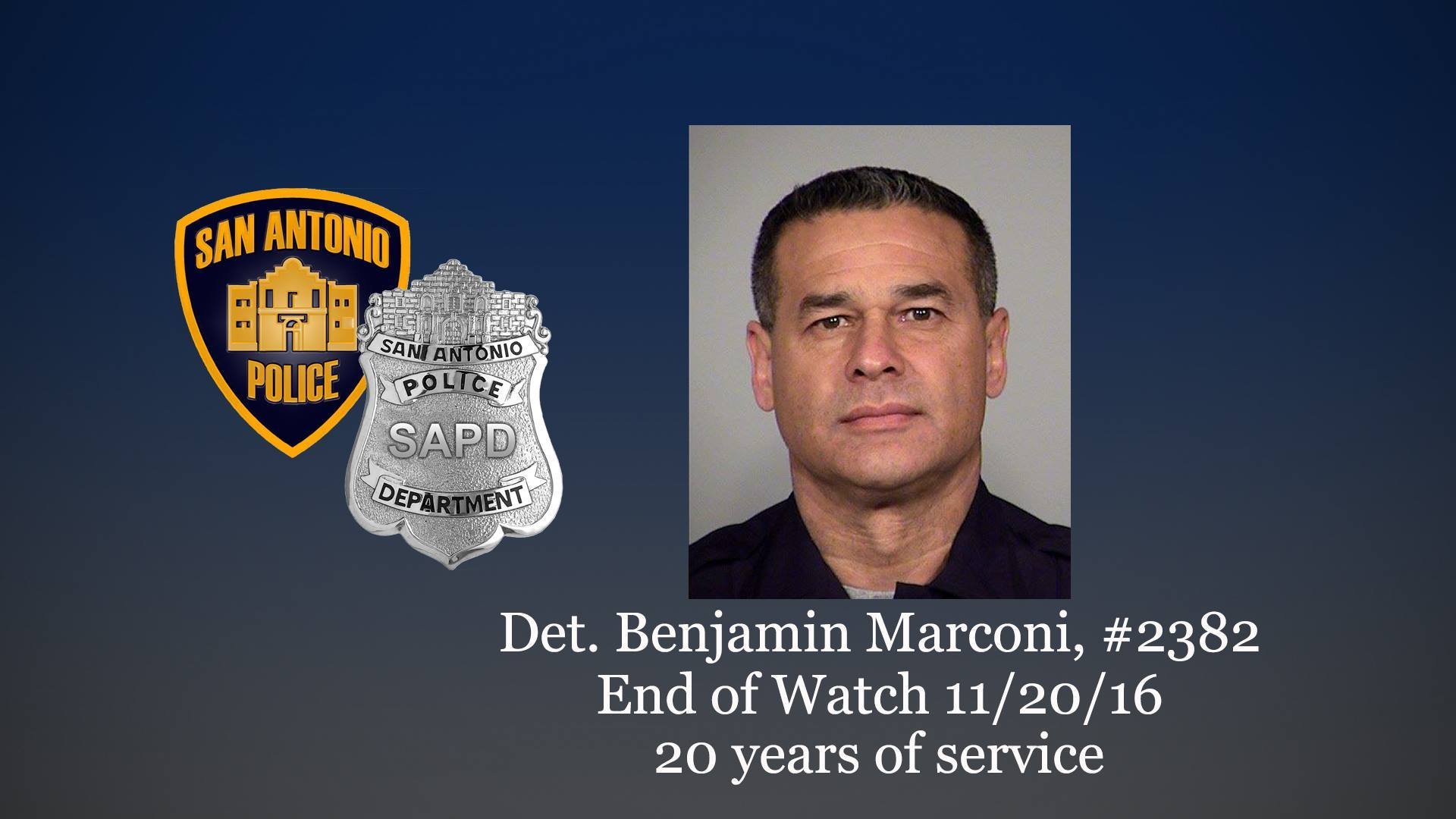 Investigators in San Antonio, Texas, are continuing their search for a gunman who they say killed officer detective Ben Marconi during a traffic stop on Sunday, November 20, 2016. Pictured is 50-year-old Det. Benjamin Marconi.