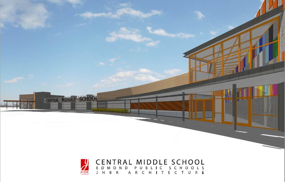 An architectural rendering by JHBR shows the addition of a practice gymnasium that would double as a storm shelter at Central Middle School.