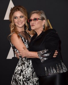 Actresses Carrie Fisher (L) and Billie Catherine Lourd attend the Academy of Motion Picture Arts and Sciences' 7th annual Governors Awards at The Ray Dolby Ballroom at Hollywood & Highland Center on November 14, 2015 in Hollywood, California. (Photo by Kevin Winter/Getty Images)