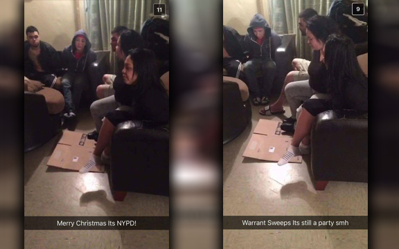 A police officer posted a photo of Kimberly Santiago and her family handcuffed in their living room. New York Police Department says incident is under internal review. Credit: Kimberly Santiago