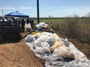 Crude oil spill clean up crews work in Kingfisher County