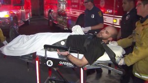 A man was detained after he allegedly stole an ambulance in downtown L.A. on Oct. 19, 2014. (Credit: KTLA)