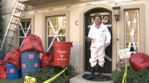 James Faulk decorated his Texas home like an Ebola hazmat scene for Halloween in October 2014. (Credit: KGNS)