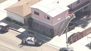 Two children were hurt when they fell from a second-story window in Del Aire on Oct. 7, 2014. (Credit: KTLA)