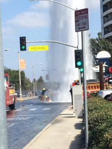 Killer Shrimp Manager Megan Peery took this photo of a geyser of water outside the restaurant on Oct. 14, 2014. 