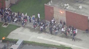 Students held a protest at Mayfair High School in Lakewood on Friday, Oct. 17, 2014. (Credit: KTLA)