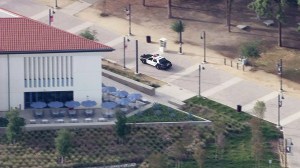 A patrol car is seen driving at Pierce College on Thursday, Oct. 16, 2014. (Credit: KTLA)