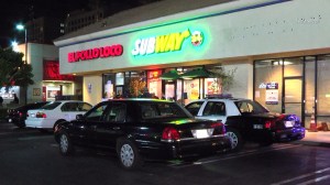 Police were investigating after three people used pepper-spray on employees during a robbery at a 24-hour Subway restaurant in North Hollywood. (Credit: Newsreel) 