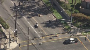 A boy was killed at the intersection of Arrow Highway and Benson Avenue, shown, on Oct. 23, 2014. (Credit: KTLA)