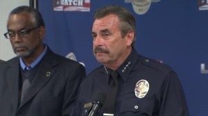 LAPD Chief Charlie Beck discusses the Ezell Ford shooting at a news conference on Nov. 13, 2014. (Credit: KTLA)