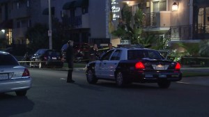 LAPD officers were investigating after a fatal stabbing in the Koreatown neighborhood of Los Angeles on Nov. 5, 2014. (Credit: KTLA)