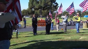 The remains of Sgt. Lee Henderson Manning are brought to the Inglewood Park Cemetery on Friday, Nov. 7, 2014. (Credit: KTLA)