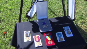 Some of Sgt. Lee Henderson Manning's awards were displayed during a memorial service in Inglewood on Friday, Nov. 7, 2014. (Credit: KTLA)