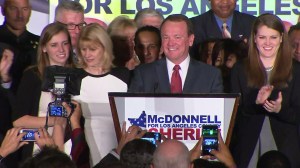 Jim McDonnell speaks at an election victory party on Nov. 4, 2014. (Credit: KTLA)