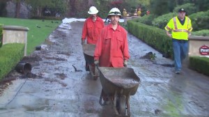 Heavy rainfall caused mud to enter a Glendora home on Nov. 21, 2014. (Credit: KTLA)