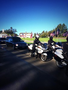 A procession for slain Pomona officer Shaun Diamond got underway on Nov. 6, 2014. (Credit: Mark Mester/KTLA)