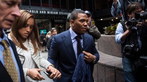 Baltimore Ravens football player Ray Rice and his wife Janay Palmer arrive for a hearing on Nov. 5, 2014 in New York City. (Credit: Andrew Burton/Getty Images)