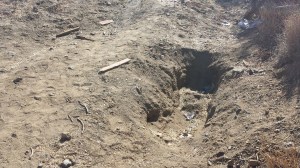 Gavin Smith's remains were found in this shallow grave in Palmdale on Oct. 26, 2014, authorities say. (Credit: Steve Kuzj/KTLA)