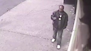 New York police released surveillance video of a person wanted for questioning in connection with the death of a man who was pushed to his death in front of an incoming train. The person has not been called a suspect.  (Credit: New York Police Department via CNN) 